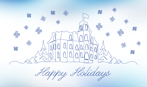 Graphic of London General Hospital in the winter.