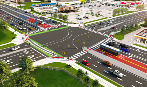 A rendering of what the intersection of Wellington Road and Commissioners Road East will look like when construction is completed in late 2027.