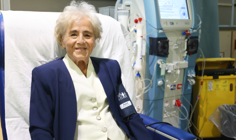 Maria Medeiros getting prepared for her dialysis appointment at the Westmount Hemodialysis Unit