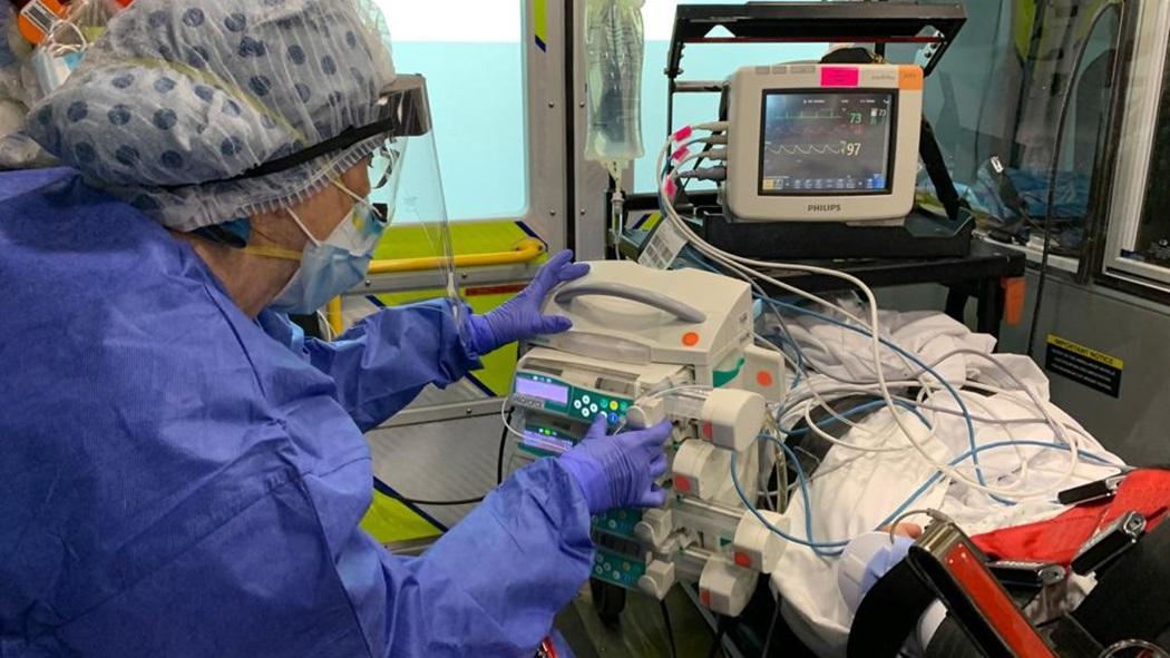 Marilyn Risk, Registered Nurse at LHSC, caring for a patient during transport.