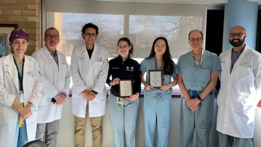 Dr. Ge Shi (left) and Dr. Madeline Lemke (right) receive the 2022 Dr. Richard Inculet Award.