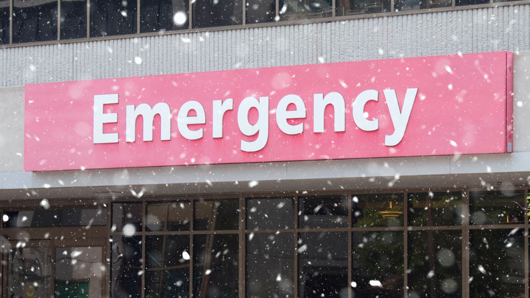 Emergency department entrance on a snowy day