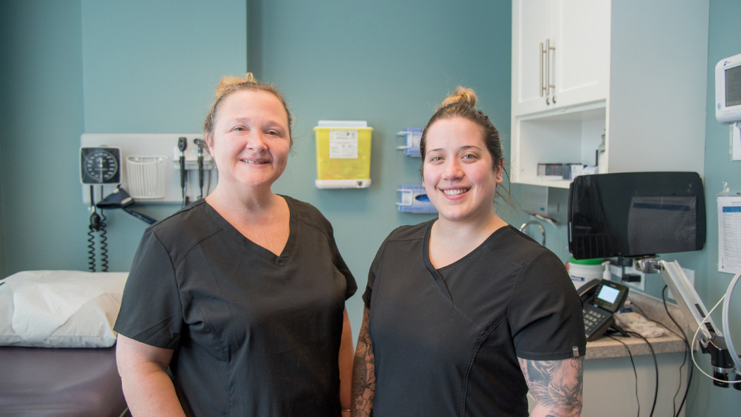 Joy Mink, Registered Practical Nurse, and Natalie Watt, Registered Nurse, at their nurse-practitioner led clinic, Health Zone