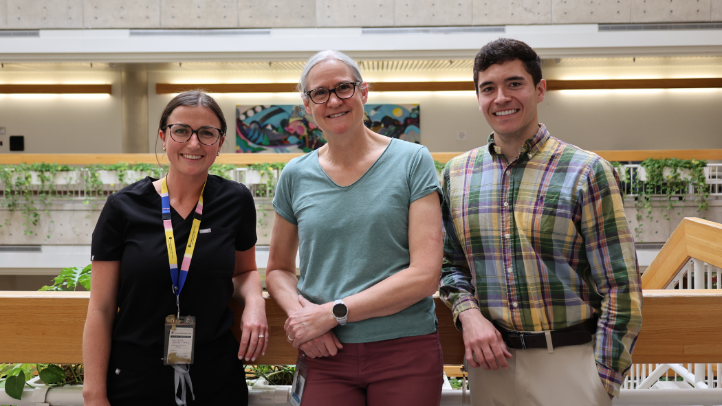 From left: Jennifer Murray (Nurse Practitioner, Cancer Care), Catherine Bond-Mills (Pharmacist, Pharmacy – Oncology and Renal), and Spencer Martin (Manager, Pharmacy – Oncology and Renal) in the Verspeeten Family Cancer Centre