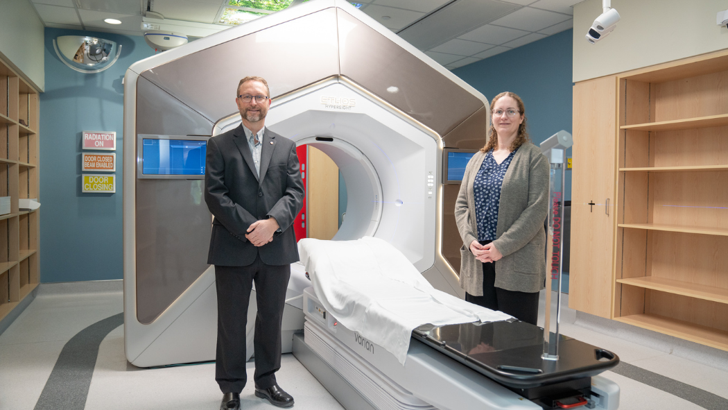Dr. Stewart Gaede, PhD MCCPM, Chief Medical Physicist, LHSC Verspeeten Family Cancer Centre, Associate Professor, Departments of Oncology and Medical Biophysics, Western University, Associate Scientist, Lawson Health Research Institute, and Pamela Lepine, Manager, Radiation Treatment Delivery in Cancer Care with the Ethos Linear Accelerator in the Radiation department at LHSC’s Verspeeten Family Cancer Centre