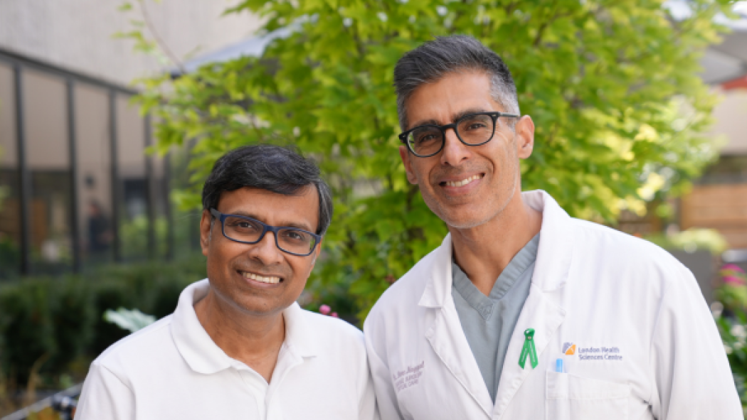 LHSC patient Raj Mittal is pictured with Medical Co-Director of LHSC's Multi-Organ Transplant Program, Dr. Dave Nagpal