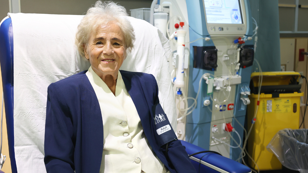Maria Medeiros getting prepared for her dialysis appointment at the Westmount Hemodialysis Unit